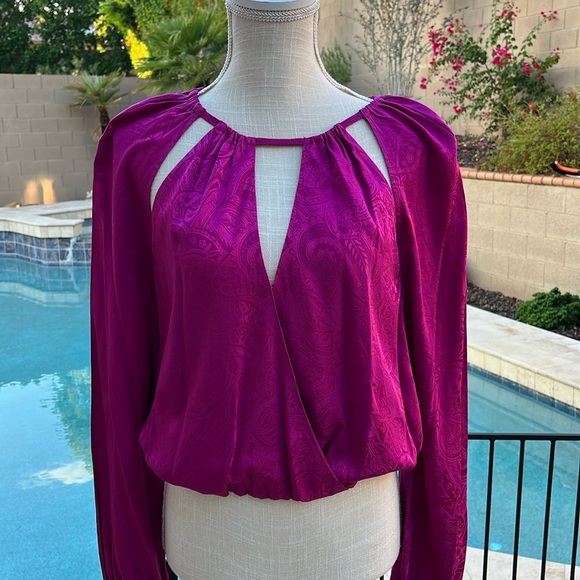 VERONICA BEARD NWT SIONNE PAISLEY BLOUSE - BRIGHT MAGENTA SILK BLEND - Size 0 - Picture 3 of 11